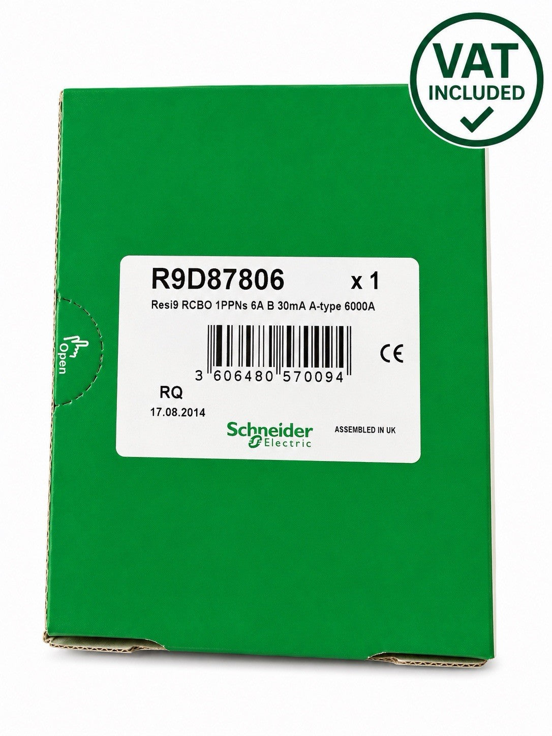 Schneider Resi9 RCBO R9D87806 6A B Type A 30mA 6kA 1P+N Brand New VAT Inc
