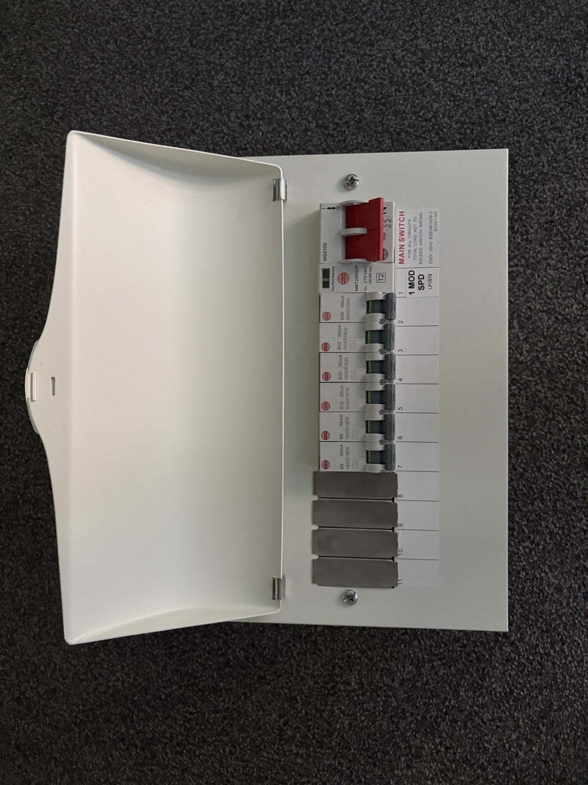 Wylex WNM2711L Metal Consumer Unit 100A Main Switch Type 2 SPD 6 RCBOs