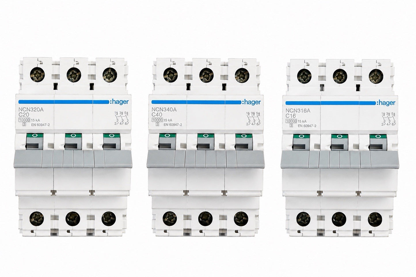 Hager 3 Phase MCB Bundle C16 C20 C40 15kA Triple Pole New Other