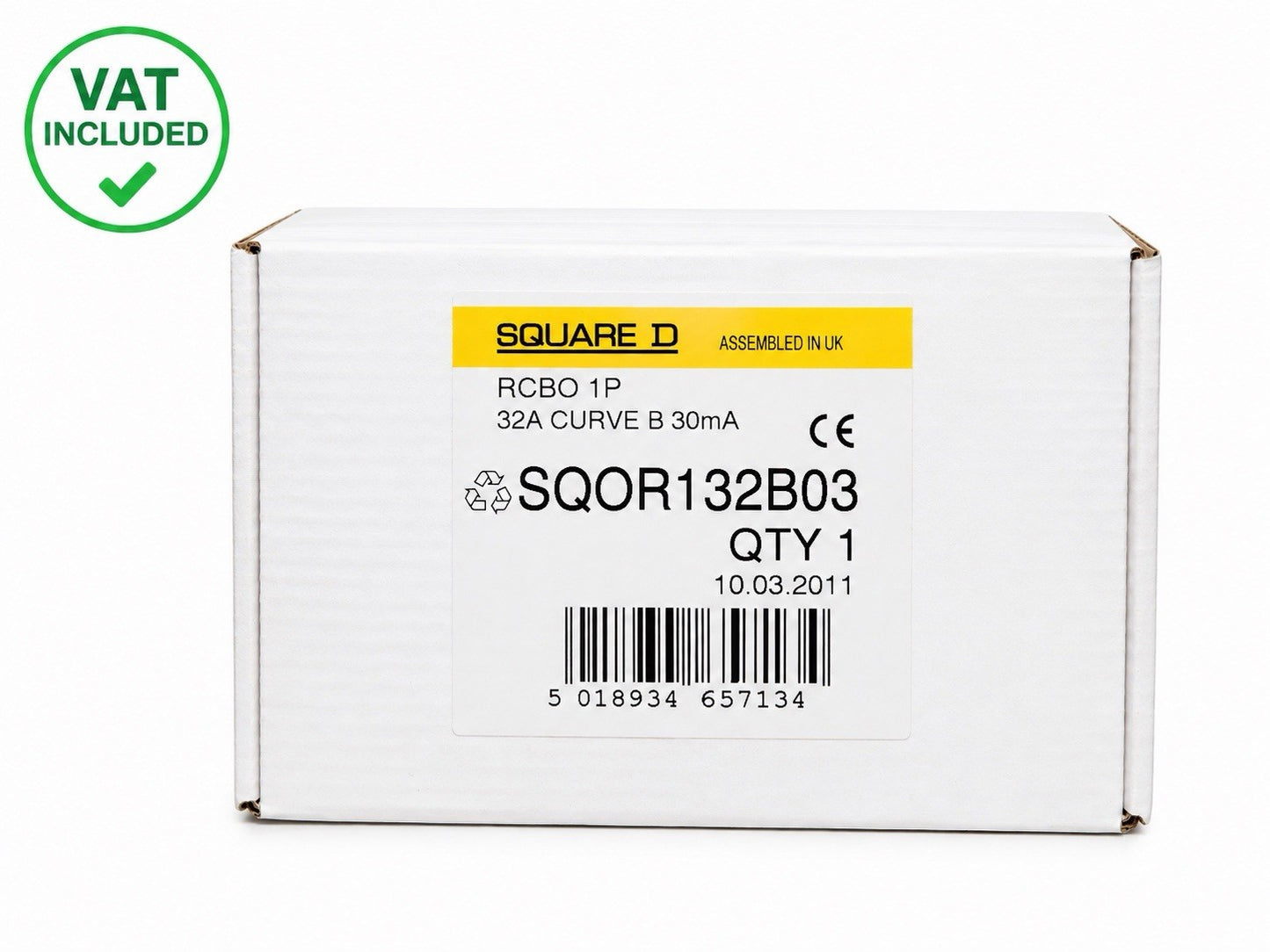 Square D SQOR132B03 RCBO 32A B Curve 30mA 1P 6kA Circuit Breaker NEW Boxed
