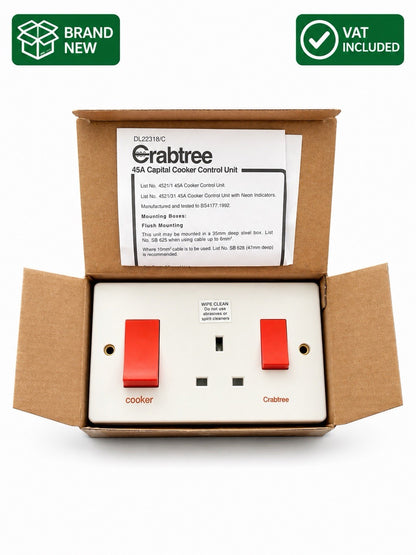 Crabtree Capital 4521/1 45A DP Slimline Cooker Control Unit With Socket Vat Inc