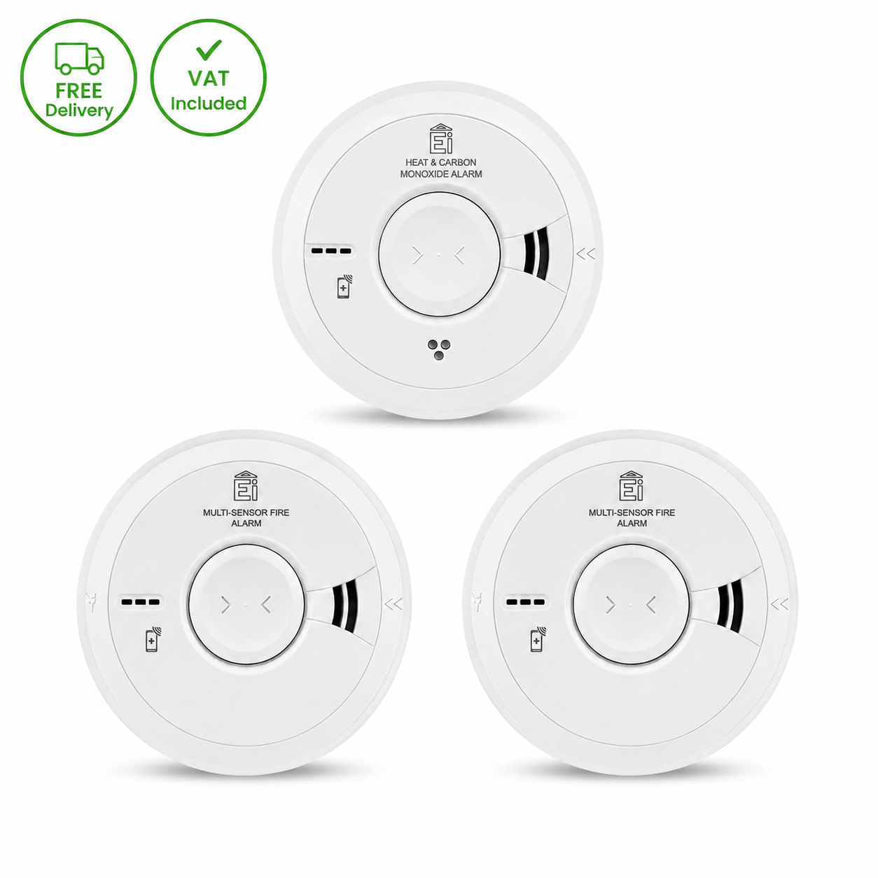 2x Smoke & Heat Alarms + 1x Heat Alarm & CO Aico Ei Mains Powered Bundle 2033 Expiry